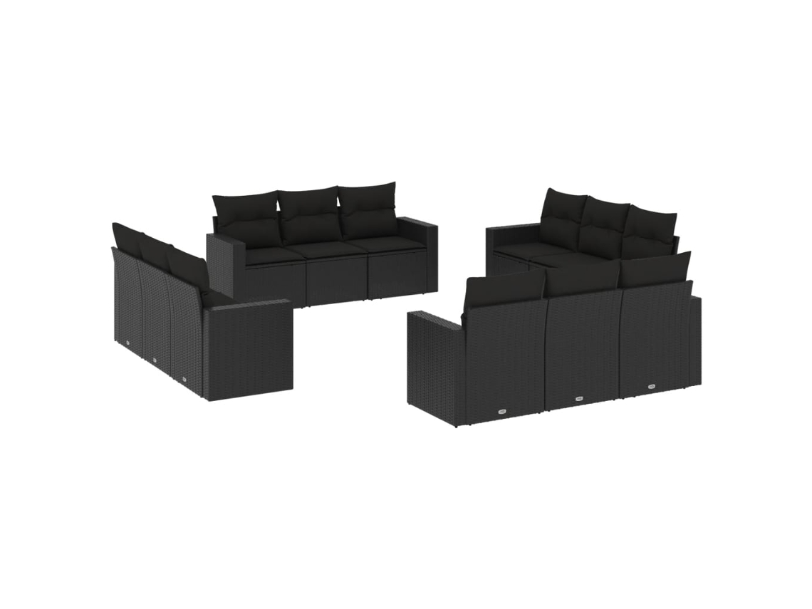 Conjunto de 12 Sofás de Jardim com Almofadões Vime Pe Preto MAISON EXCLUSIVE