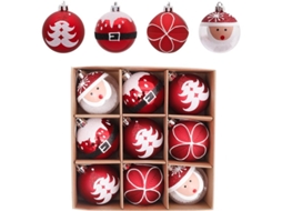 9pcs bolas de Natal anti quebra, 6cm, vermelhas e brancas, tradicionais S/MARCA