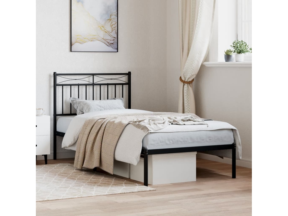 Vidaxl Estrutura De Cama Com Cabeceira 90x190 Cm Metal Preto