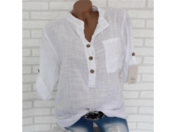 2026 blusa de Linho e Algodão para Mulher com Mangas Removíveis e Bordo Assimétrico