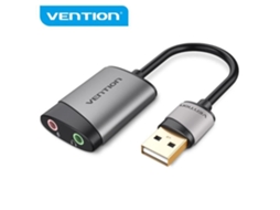 Placa de som USB Vention com adaptador de áudio de 3,5 mm, microfone embutido, contatos banhados a ouro, 44,1/48 kHz, 16 bits, Brilvibera