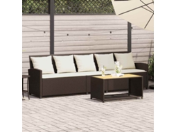 Vidaxl Sofá De Jardim Com Almofadões 5 Lugares Vime Pe Castanho