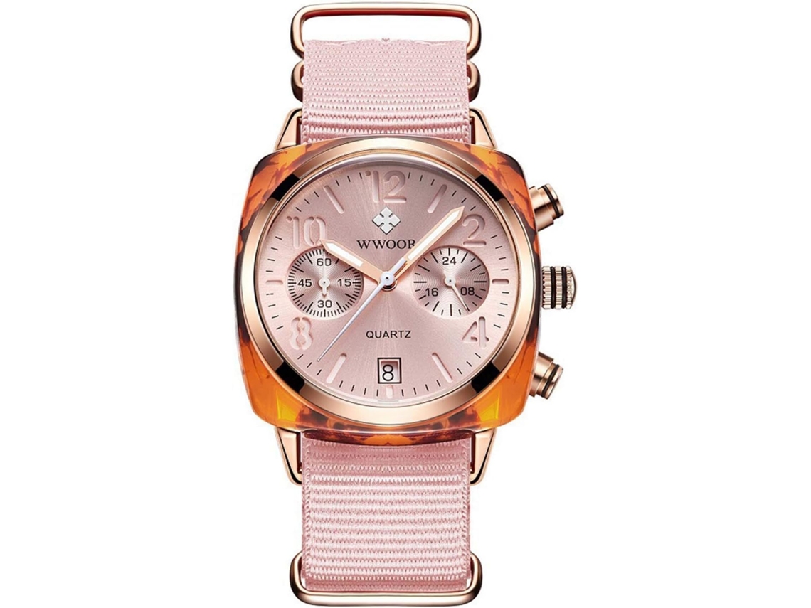 Lurelia Relógio Cronógrafo Feminino, Movimento De Quartzo, Analógico, Data/calendário, 40 Mm, 12 Mm, Aço Inoxidável, Nylon, Vermelho