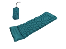 Colchón Inflable De Camping Con Bomba Pie Diseño Ergonómico Almohada Curva Azul Pavo Real