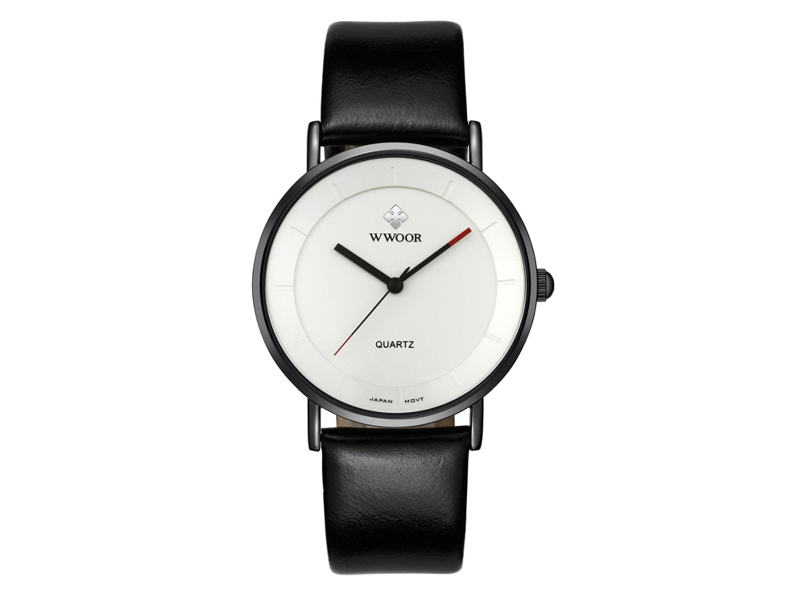 Relógio de pulso casual masculino Wwoor, analógico, em aço inoxidável, com movimento de quartzo e pulseira de PU.