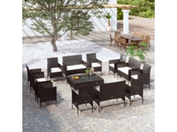 Vidaxl 16 Pcs Conjunto Lounge De Jardim C/ Almofadões Vime Pe Preto