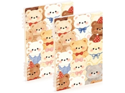 Conjunto de 2 Cadernos Espiral Resistentes, com Linhas Largas, em Formato Urso Pelúcia Marrom. Tamanho A5 (21,