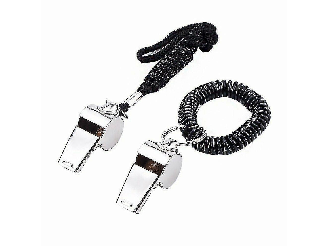 Apito De Árbitro Lurelia Pack 2 Peças Em Aço Inoxidável Com Cordão Preto Para Treino Desportivo E Emergência