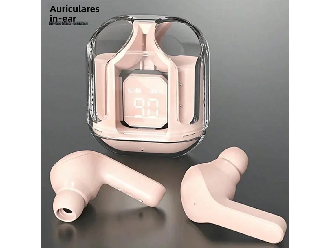 Fones De Ouvido Sem Fio (na Cor Rosa) Com Visor De Led, Cancelamento De Ruído E À Prova D'água.