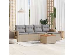 Vidaxl 6 Pcs Conj. Sofás Jardim C/ Almofadões Vime Pe Bege Misturado