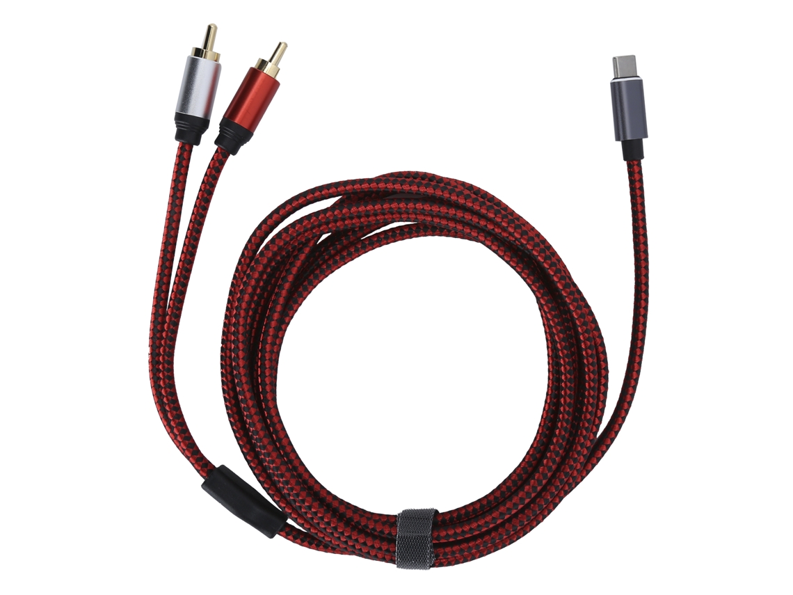 Cabo de Áudio Type c Macho para 2rca Macho com Banho de Ouro 3m para Celular Tablet Laptop