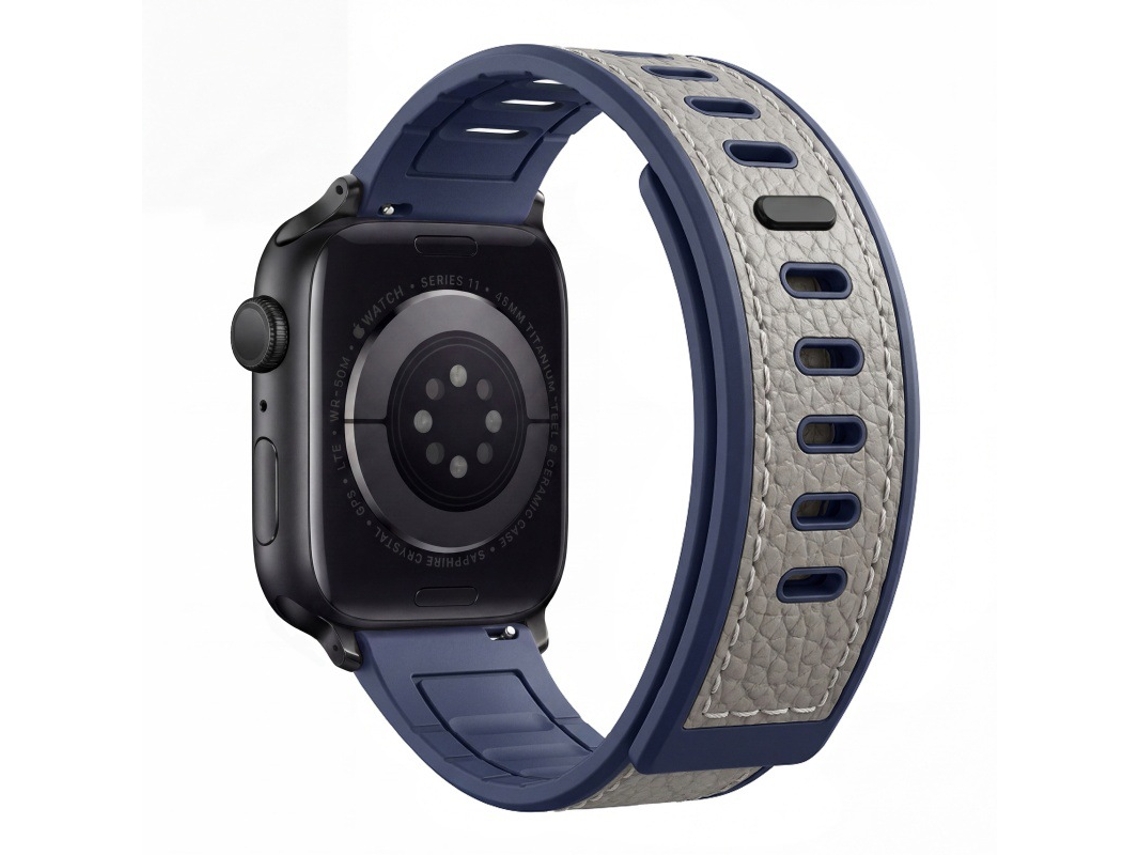 Compatível Com Apple Watch Ultra Huawei Gt 6-samsung, Pulseira De Silicone Com Textura Couro, 22mm, Nas Cores Azul E