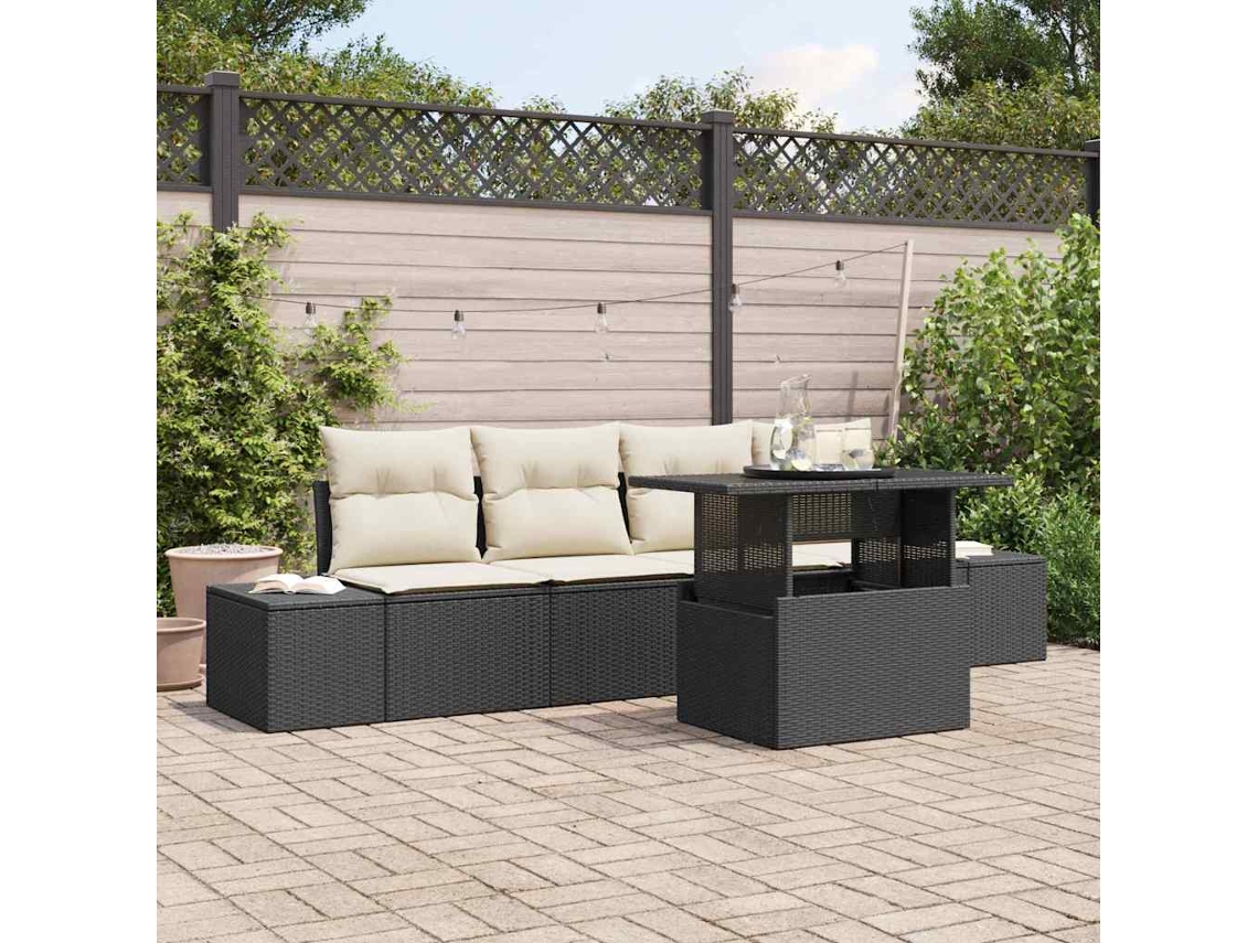 Vidaxl Conjunto De Sofá De Jardim 5 Unid. Preto E Creme