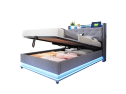 Cama Infantil Estofada 90x200cm com Luzes Coloridas,usb,cabeceira Articulada,armazenamento Hidráulico e Bolso para Celular PAPRIKA