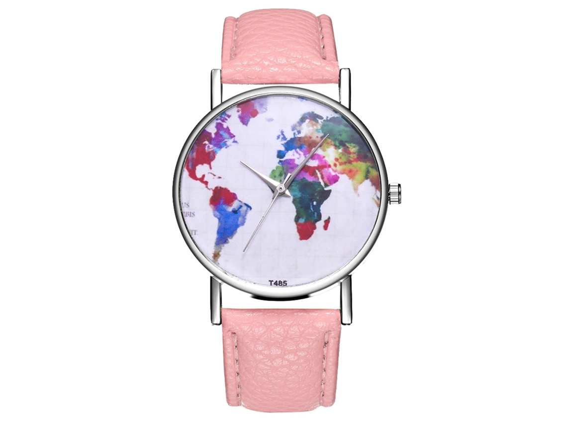 Relógio de Pulso Masculino de Quartzo com Pulseira de Couro Pu Esportivo Rosa