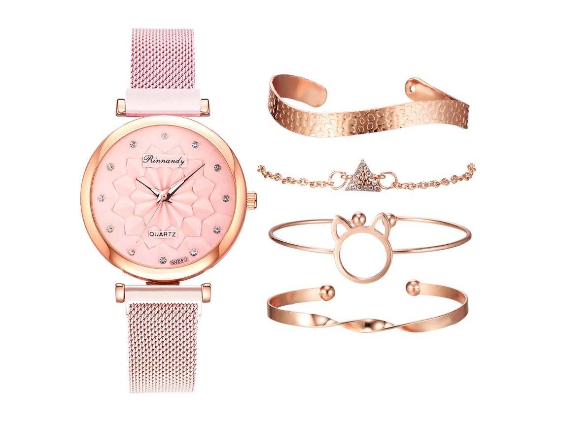 Conjunto de Presente Feminino com Relógio de Pulseira de Malha e Caixa Laranja SPQMENT