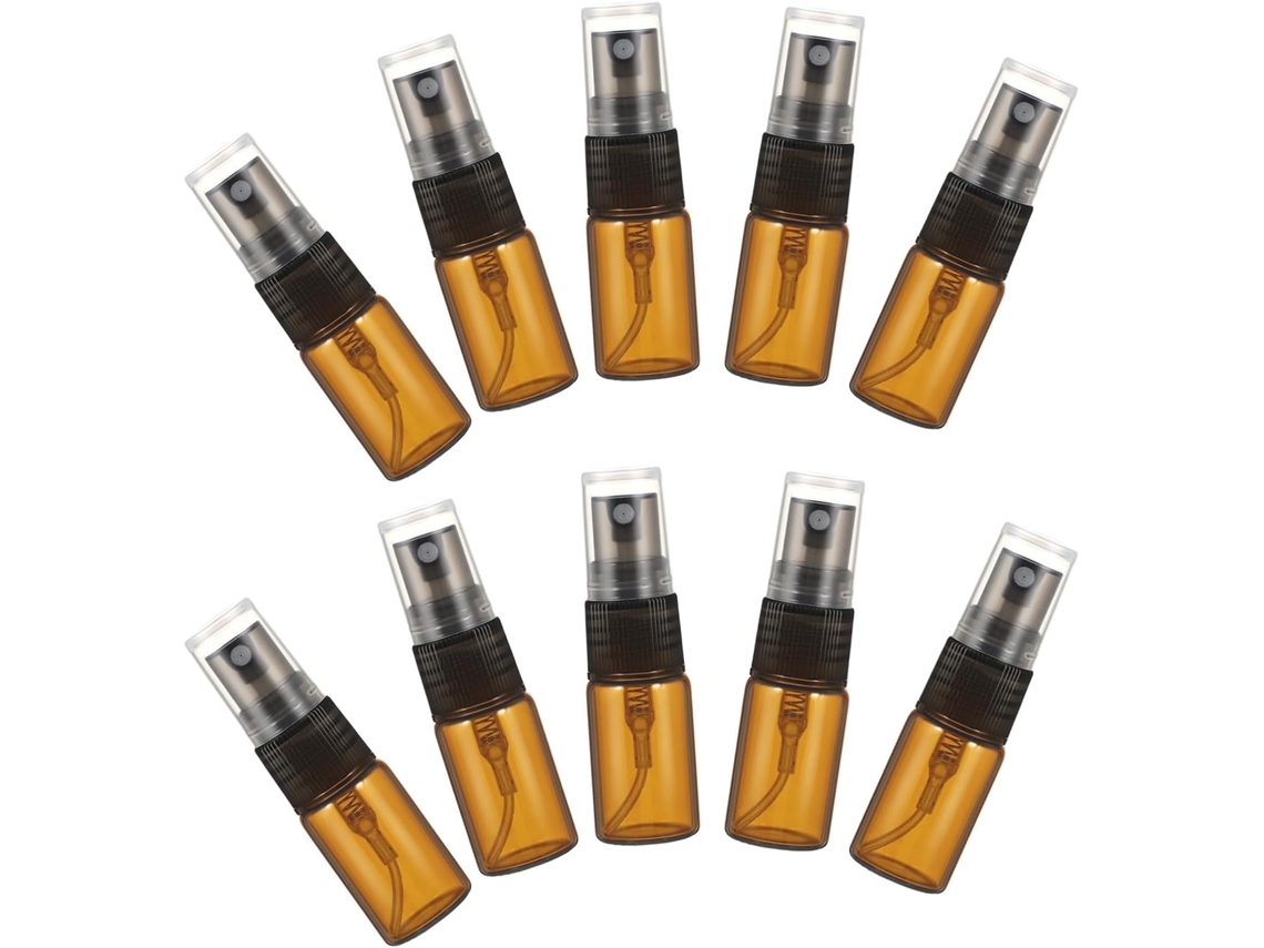 Conjunto de 10 frascos de spray transparentes e recarregáveis na cor marrom para perfume.