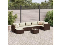 Vidaxl 8 Pcs Conjunto Lounge De Jardim C/ Almofadões Vime Pe Castanho