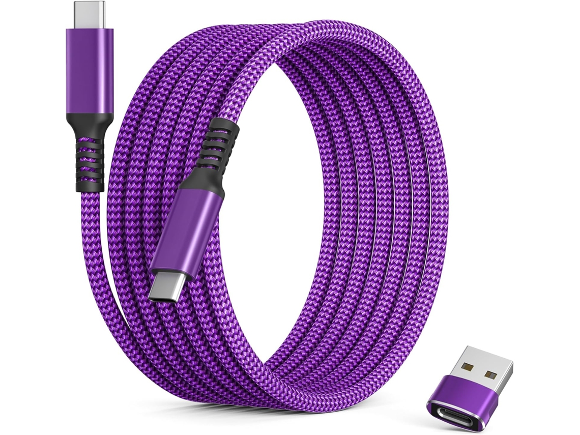 Cabo Usb c para Usb c de 100 W, Modelo de 2025, com 3 M de Comprimento e Adaptador Usb. Ideal para Carregamento Rápido Usb c Pd em Carros e AQUAFORGE
