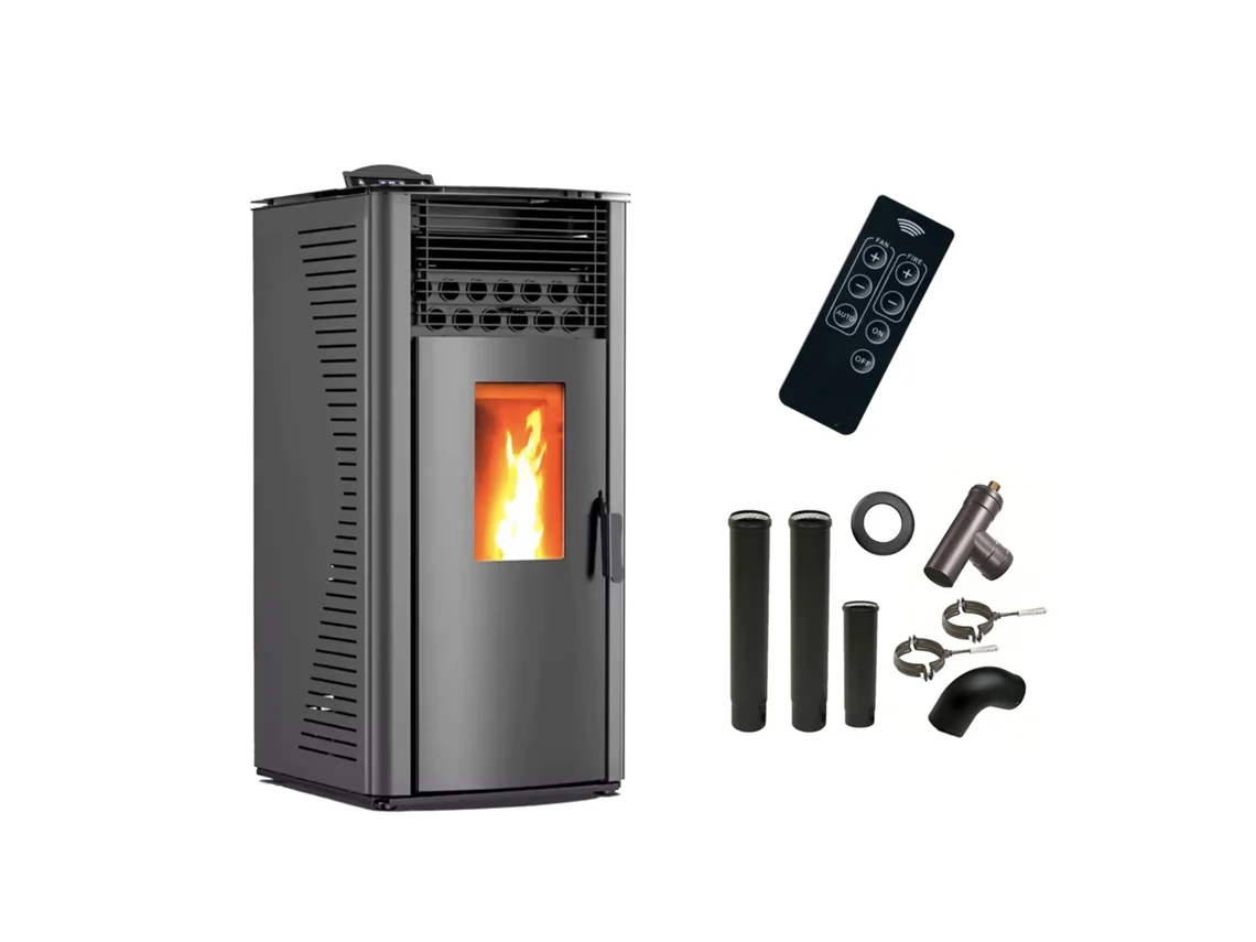 Salamandra A Pellets A Ar Anita 12 Kw Preto Sannover + Kit De Ligação Das Condutas De Chaminé
