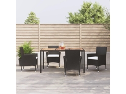 Vidaxl 5 Pcs Conjunto de Jantar P/ Jardim C/ Almofadões Vime Pe Preto
