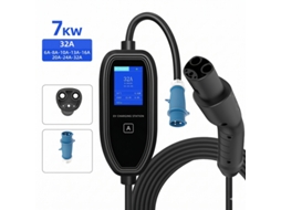 Carregador Portátil Carro Elétrico Nacs para Tesla SZSMART K09 7kw 32a Monofásico Ajustável, App/led, Ficha Cee 32a, Cabo 5m
