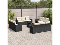 13 Pcs Conjunto De Sofás De Jardim Com Almofadões Vime Pe Preto Dkd Home Decor