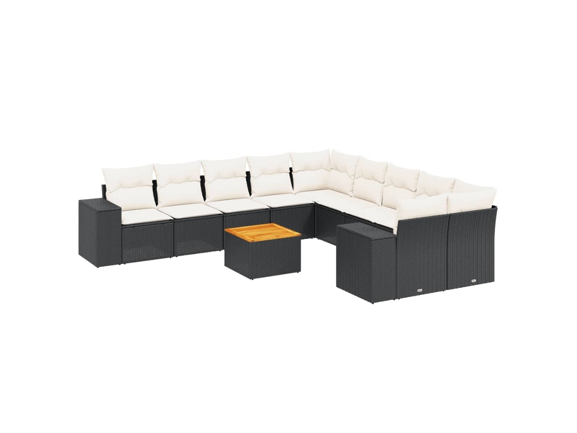 Conjunto de 11 Sofás de Jardim com Almofadões Vime Pe Preto MAISON EXCLUSIVE