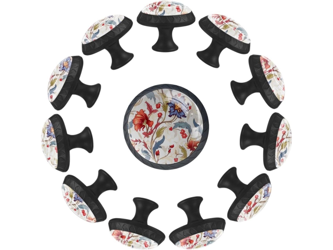 Puxadores Redondos Para Armários De Cozinha, Puxadores Para Gavetas De Cômoda, 12 Peças, Design Antigo Com Flores E
