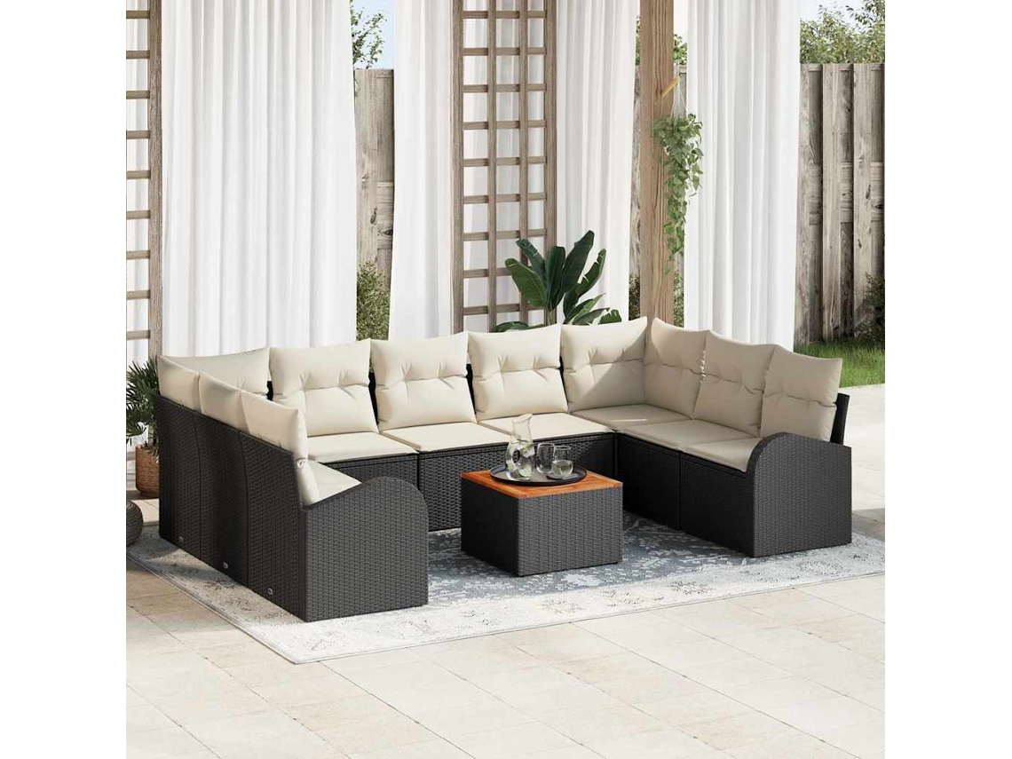 Vidaxl Conjunto De Sofá De Jardim 10 Unid. Preto E Creme Vime Pe