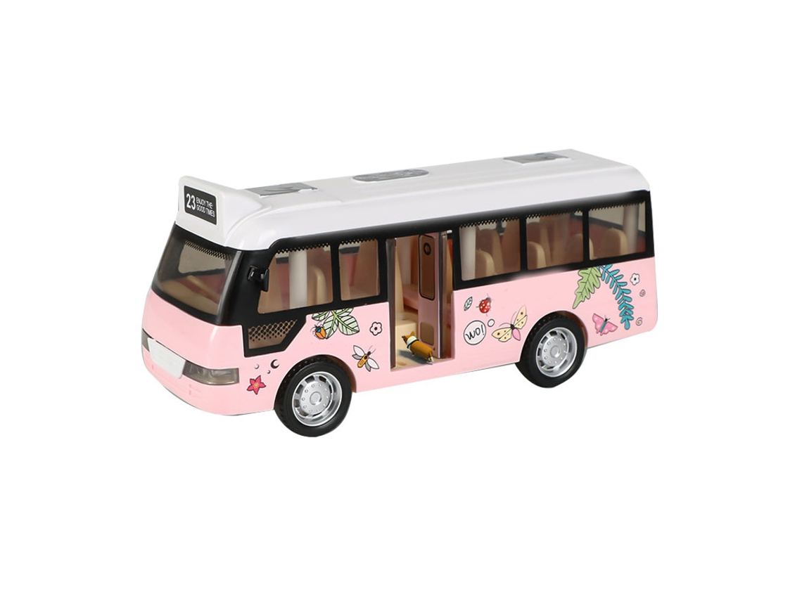 Ats ônibus de Cidade com Som e Luz Brinquedo Durável Modelo Simulação Carros com Porta Abatível Rosa para Crianças
