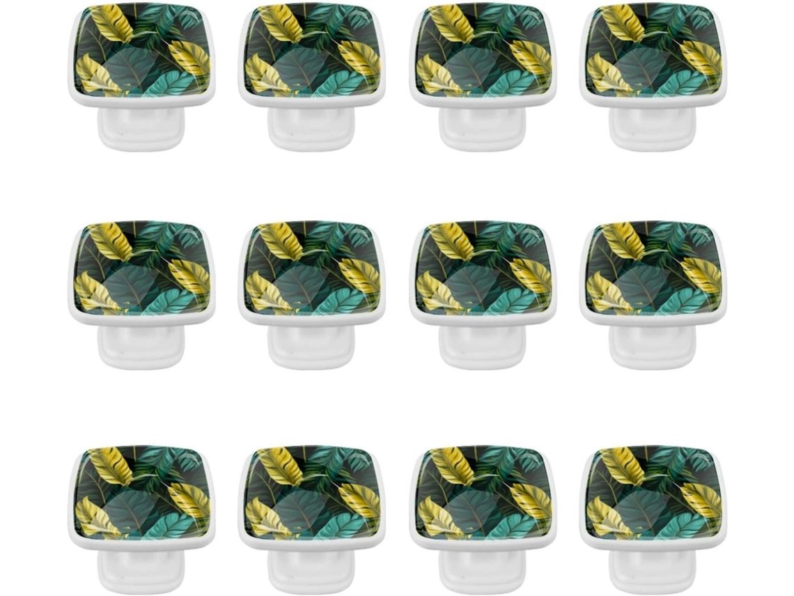 Puxadores E Maçanetas Quadradas Para Armários De Cozinha, Conjunto De 12 Peças, Estampa De Bananeira E Palmeira Verde