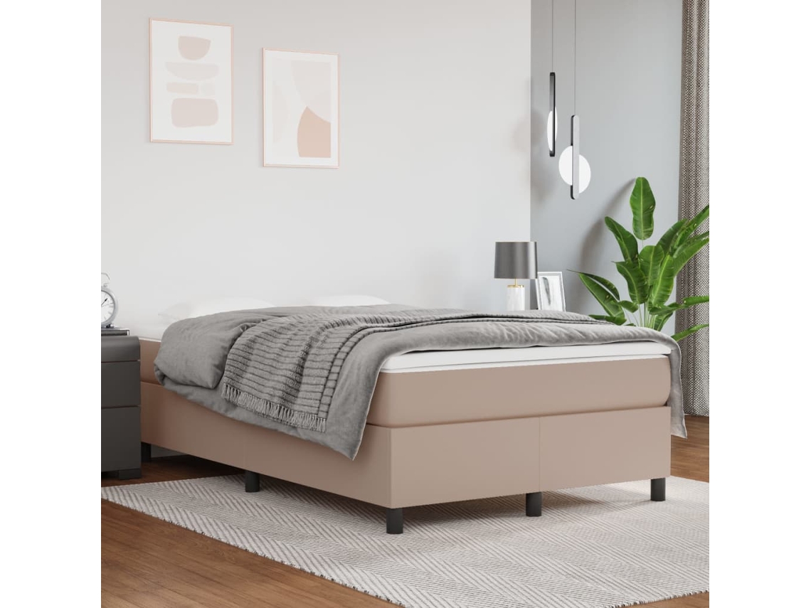 Vidaxl Cama Com Molas/colchão 120x200 Cm Couro Artificial Cappuccino