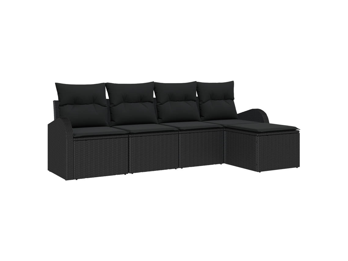 Conjunto 5 Sofá De Jardim Vidaxl Preto Vime Pe (124 X 62 X 85 Cm)