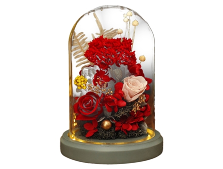 Flor de Cravo em Cúpula de Vidro com Base de Madeira Presente Único Dia dos Namorados Ação de Graças Natal BAZYWTYH