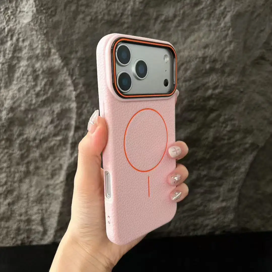 Capa Magnética Para Celular Com Textura De Lichia Fosca (iphone 12 Pro Rosa), Em Tpu Macio.