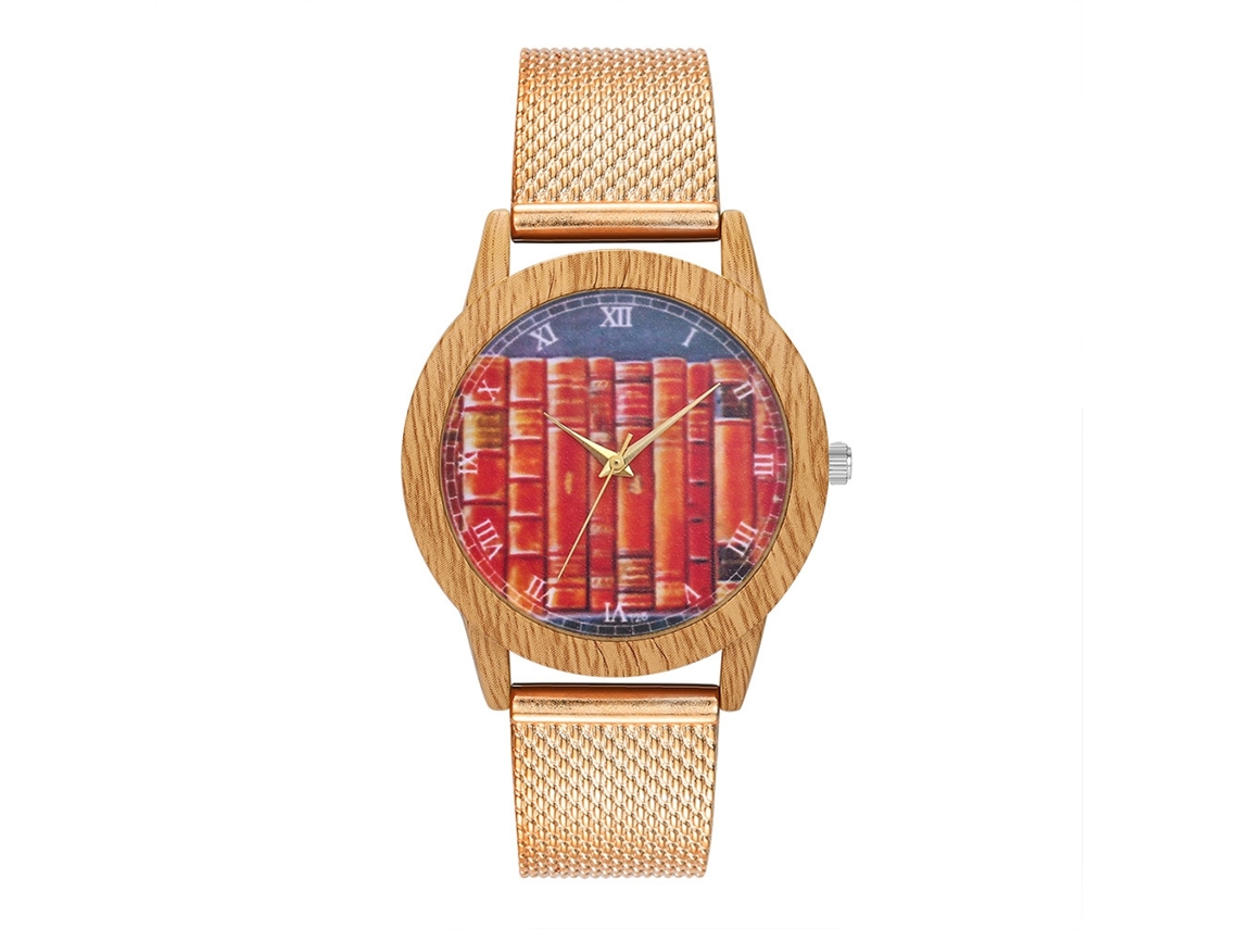 Relógio analógico de quartzo Zhoulianfa para homem e mulher com pulseira de malha (ouro rosa)