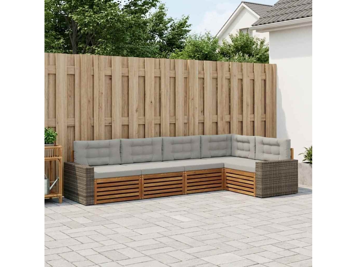Vidaxl Conjunto De Sofás Para Exterior 5 Pcs Natural E Cinzento-claro