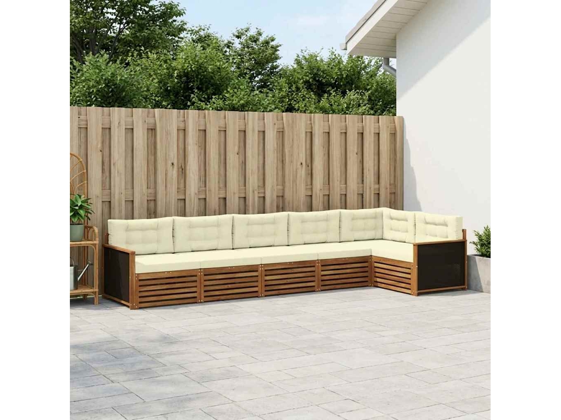 Vidaxl Conjunto De Sofás Para Exterior 6 Pcs Natural E Creme