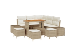 Conjunto 9 Conjunto De Sofá De Jardim Vidaxl Bege Vime Pe (110 X 55 X 71 Cm)