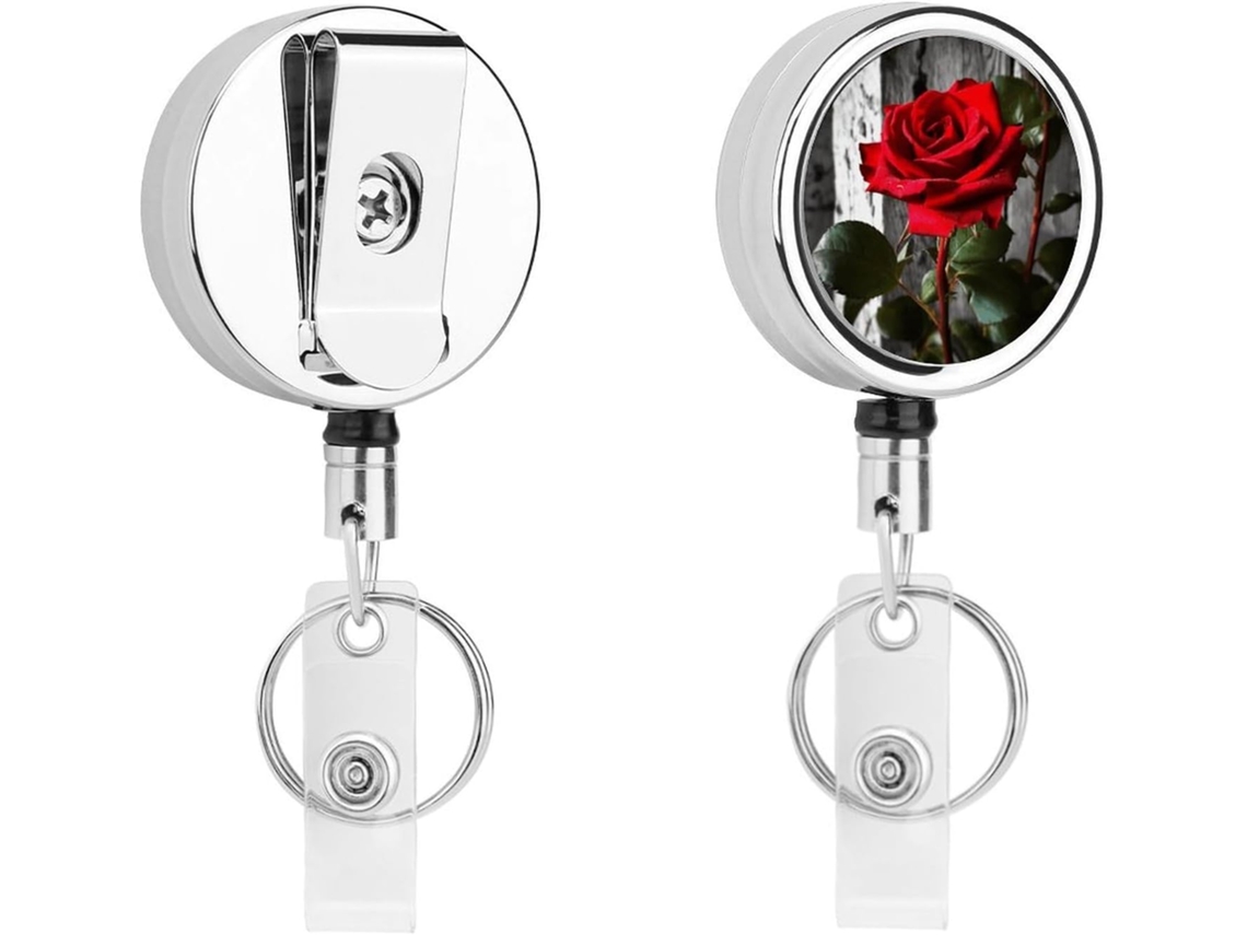 Porta-crachá retrátil com clipe para cinto e argola chaveiro, bobinas de metal resistentes para cartões de identificação.