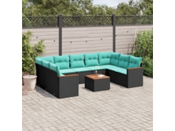 Vidaxl Conjunto De Sofá De Jardim Com 10 Peças E Almofadas Em Rattan Sintético Preto