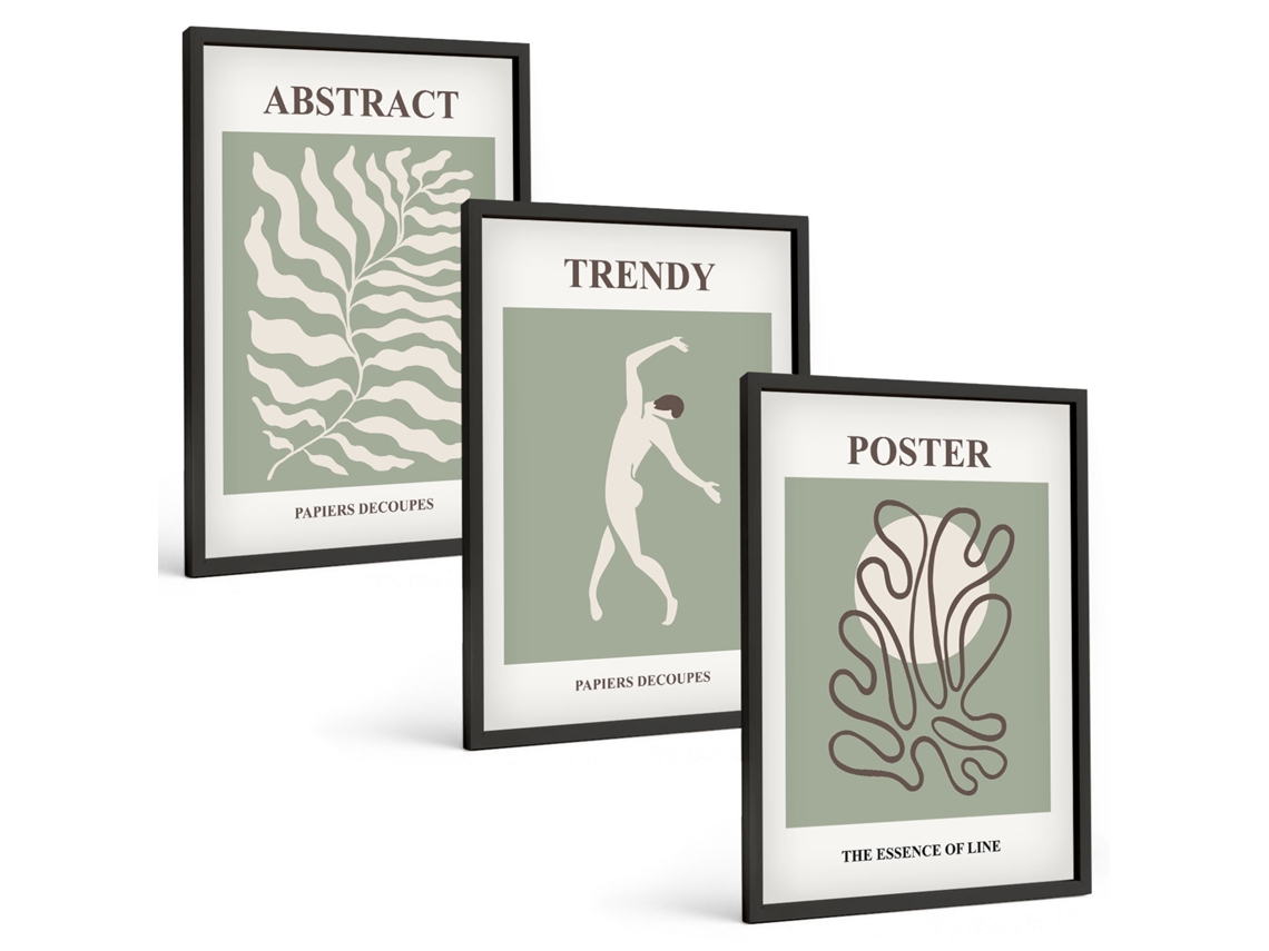 Conjunto De Pinturas Padrões De Plantas Verdes De Matisse Espelharte (3 Peças 40x60 Cm)