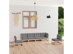 6 Pcs Conjunto Lounge De Jardim Com Almofadões Pinho Maciço Dkd Home Decor
