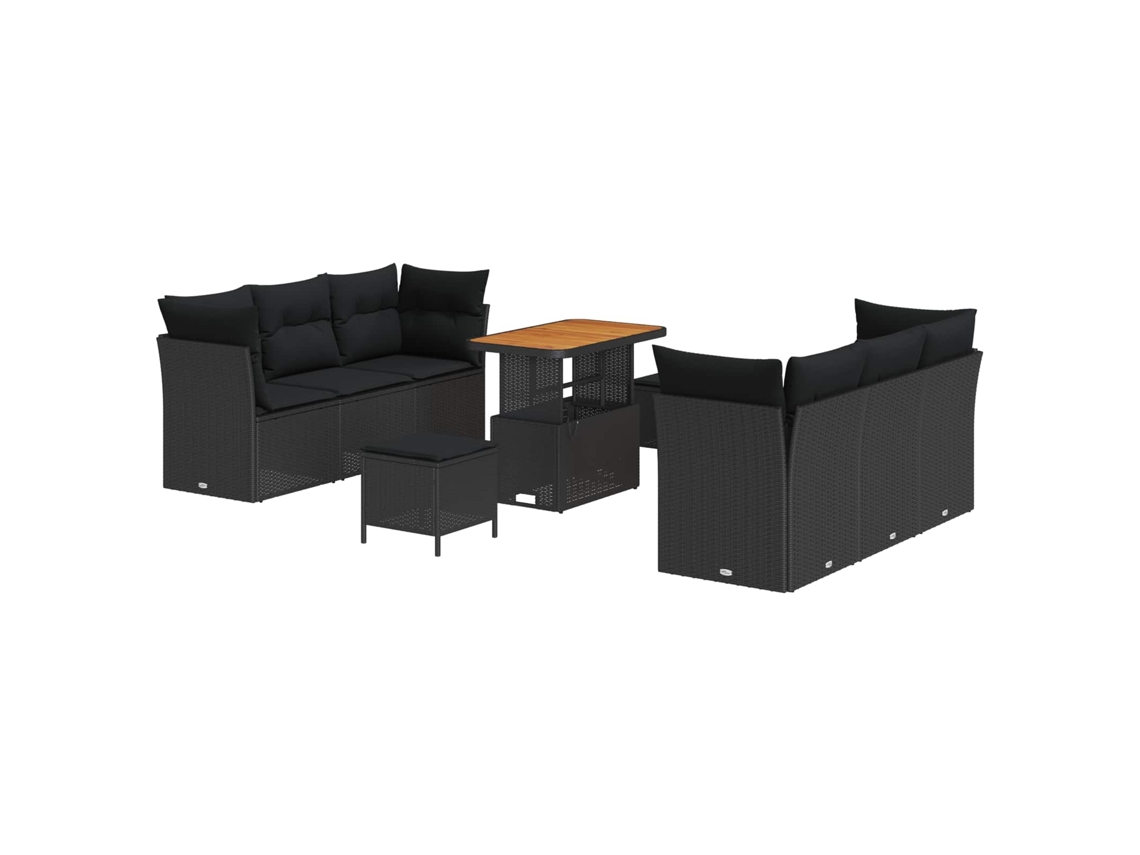 Maison Exclusive - Conjunto De Sofá De Jardim Com Almofada 9 Pcs Preto Vime Pe
