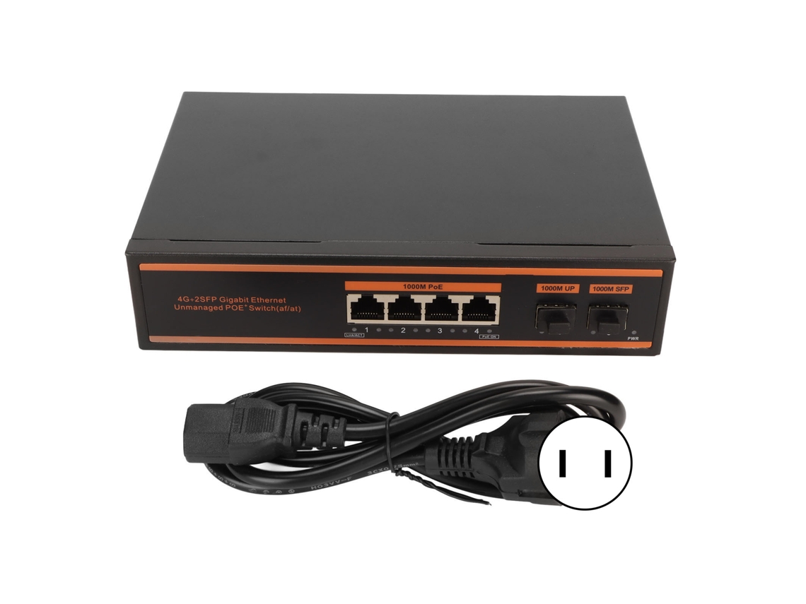 Aetheria switch Poe Gigabit 6 Portas 4x1000mbps Poe 2x10/100mbps Uplink Ai Pd Detection Fanless