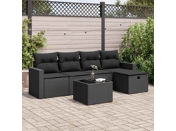 Vidaxl 6 Pcs Conjunto Sofás De Jardim C/ Almofadões Vime Pe Preto