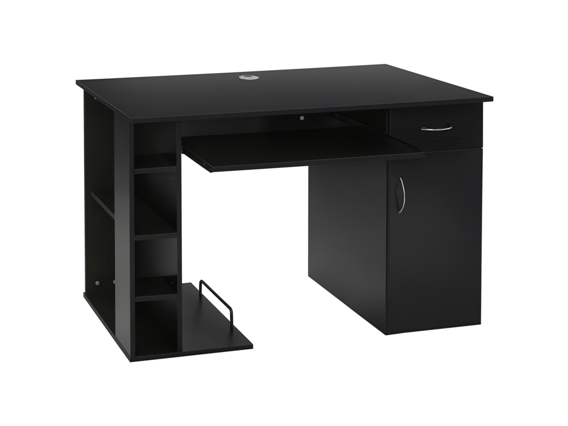 Secretária para Computador com Prateleira, Gaveta, Suporte Teclado, 120x60x74cm Preto VISTA SHOP