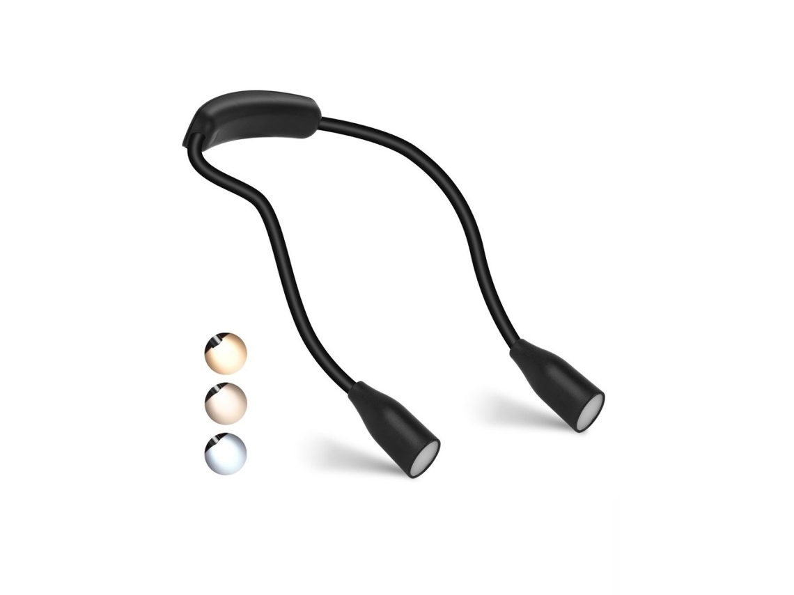 (preto) Luz De Leitura Led, Haste Flexível De 360°, Luz Noturna Recarregável Via Usb, Bateria De Lítio Integrada