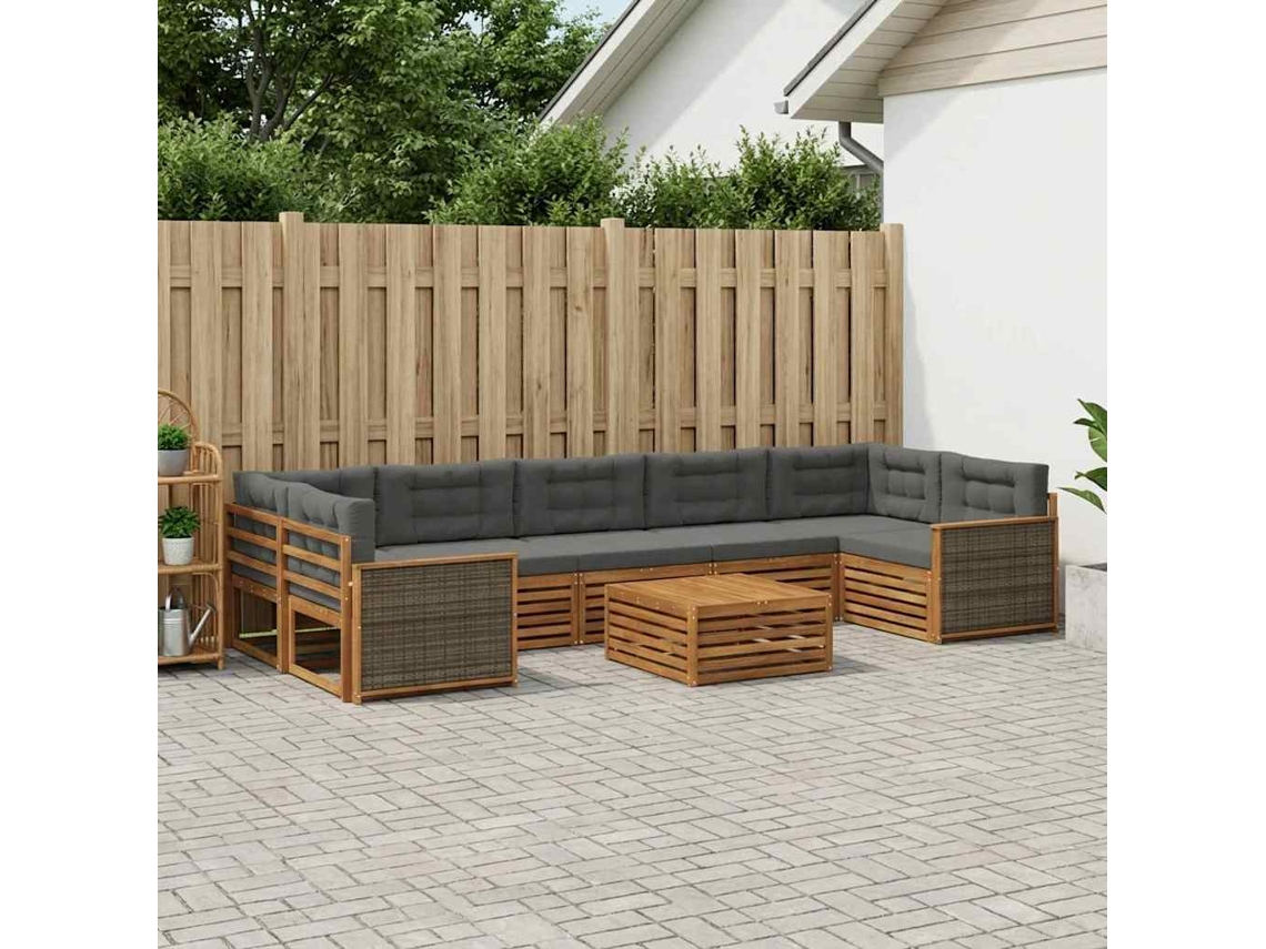 Vidaxl Conjunto De Sofás Para Exterior 8 Unid. Natural E Antracite